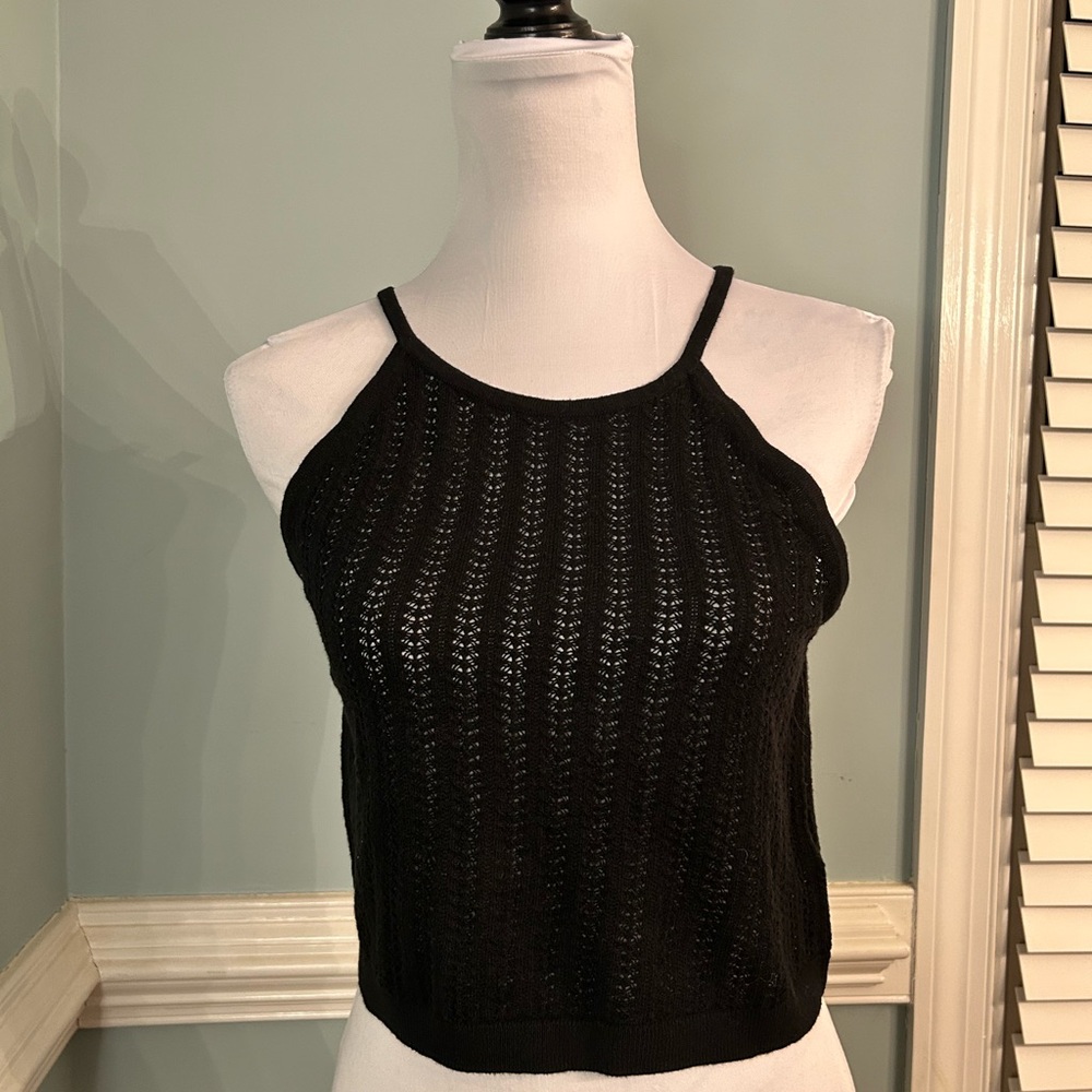 a new day Black Crochet Halter Tank large nwt